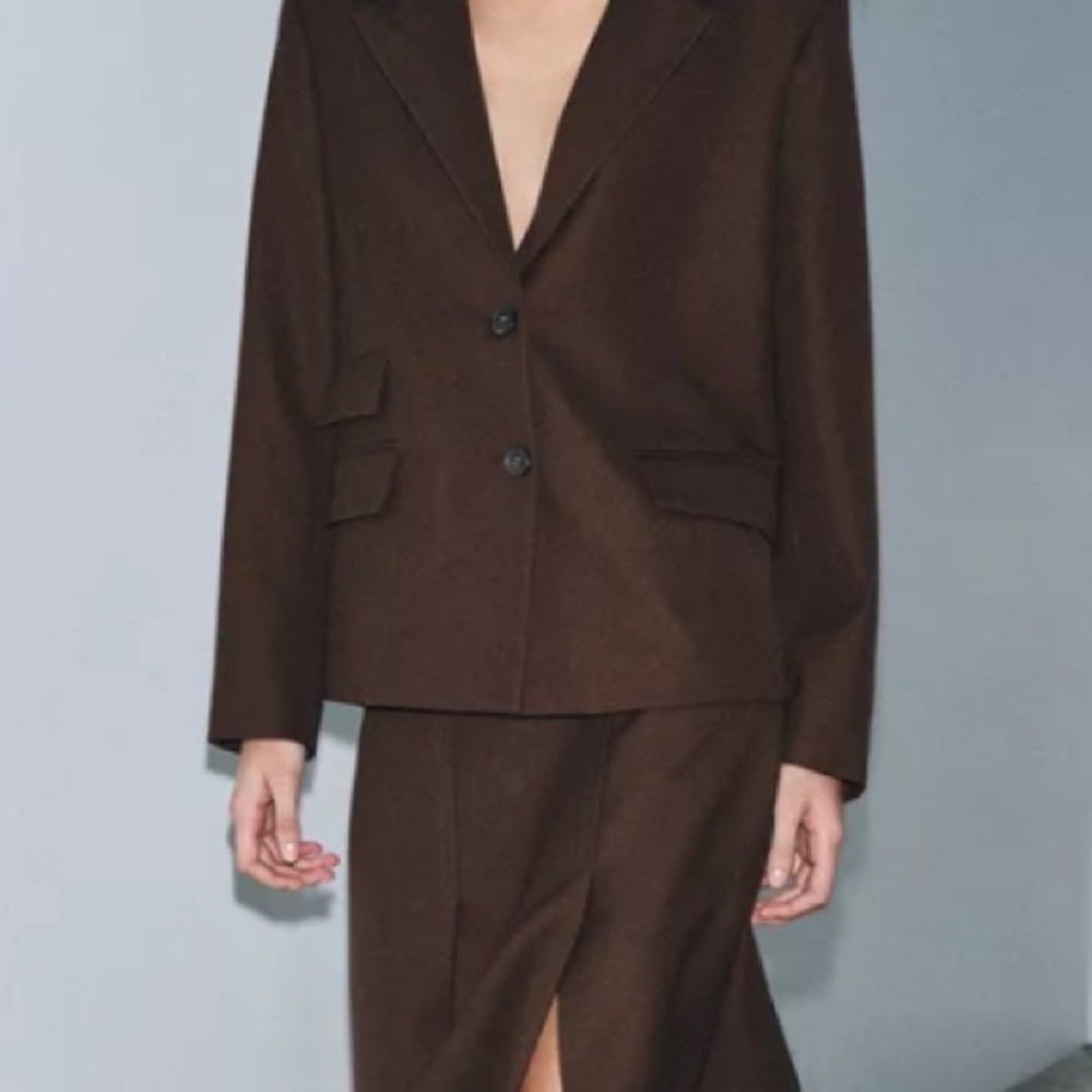 ZARA ZW COLLECTION POCKETS BLAZER & SKIRT SET NWT BROWN SIZE MEDIUM 2 PIECES